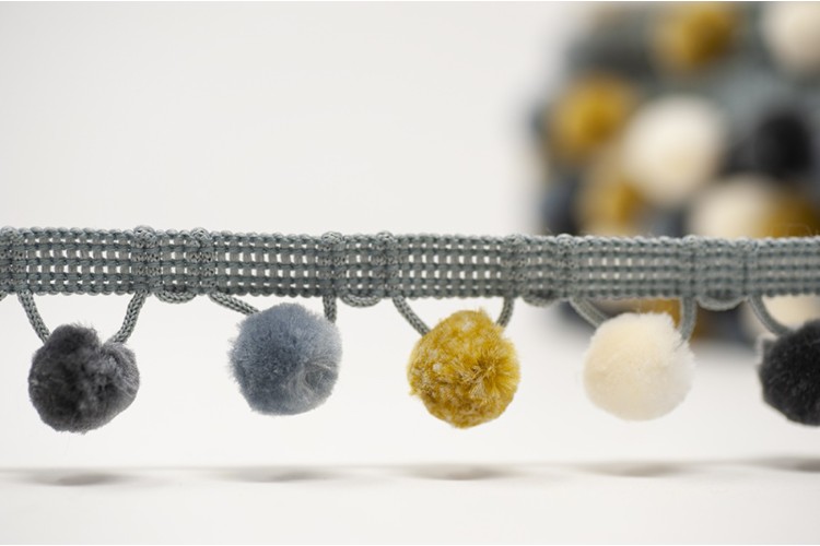 30mm Pom Pom Trim Large Cream/Gold/Slate/Grey