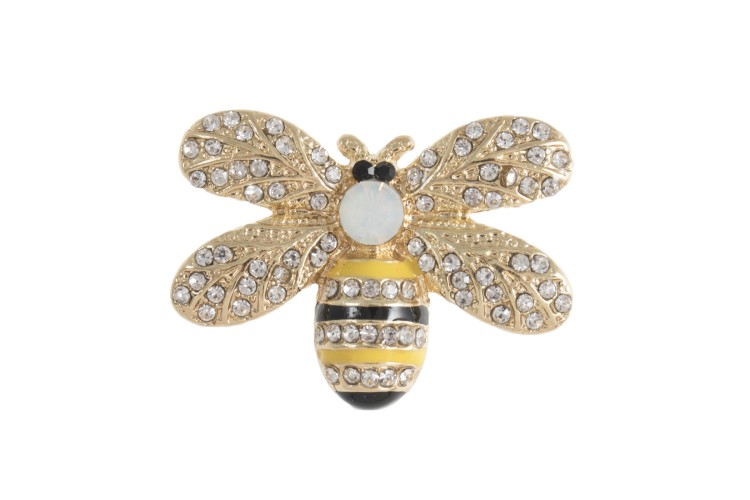 Bee Button with Diamante 30mm Gold