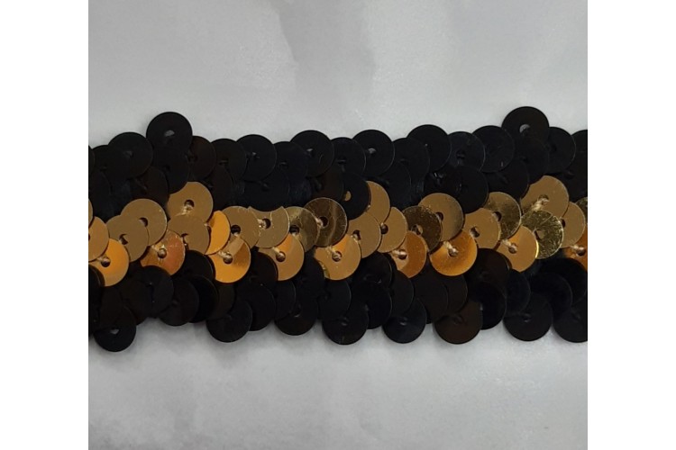 Black & Gold Sequin 3-Line Stretch