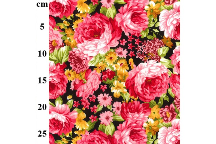 Black & Pink Floral Cotton Poplin