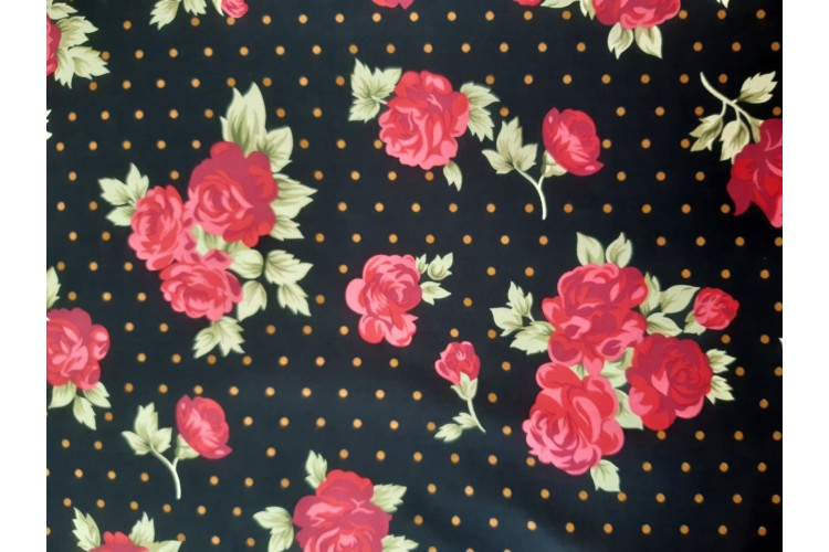 Black & Red Spotty Roses Cotton Poplin