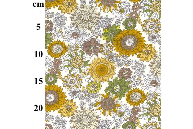 Blooming Flowers Ochre Cotton Poplin