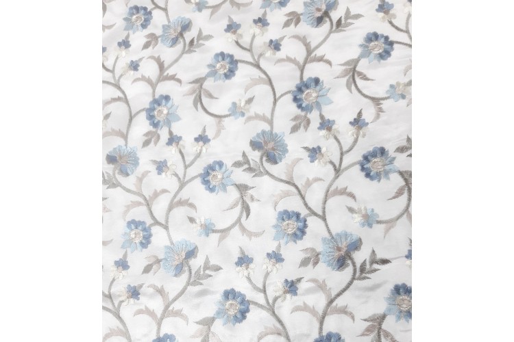 Blue Floral Embroidered Crepe Backed Satin