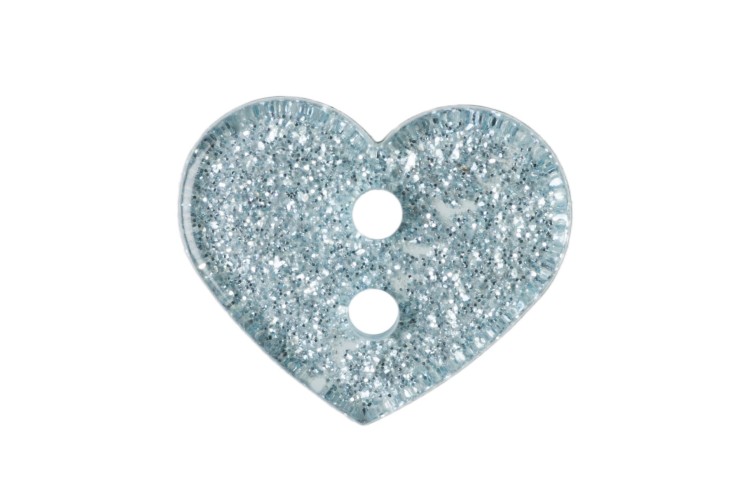 Blue Glitter Heart Button 13mm