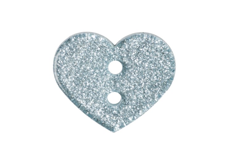 Blue Glitter Heart Button 18mm