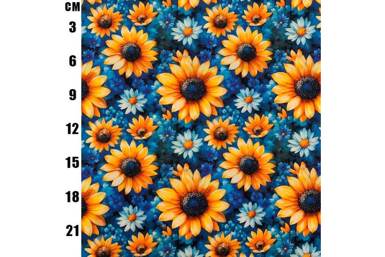 Blue Sunflowers Cotton Poplin