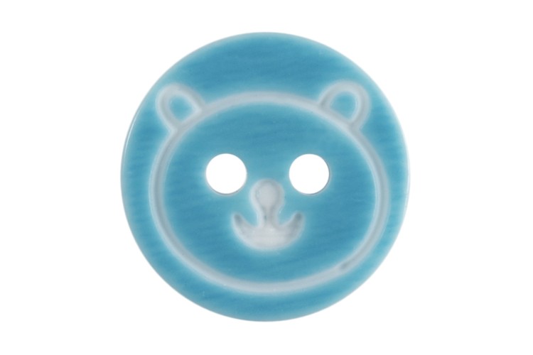 Blue Teddy Bear Face Button 13mm
