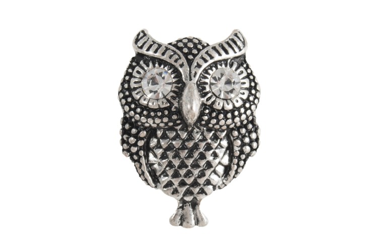 Buttons Metal Owl with Diamante Eyes 28mm Dark Silver