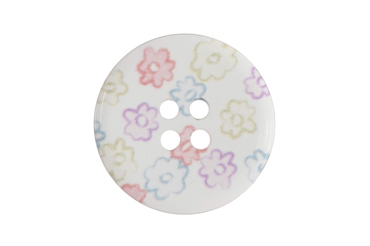 Clear Printed Flower Buttons 15mm