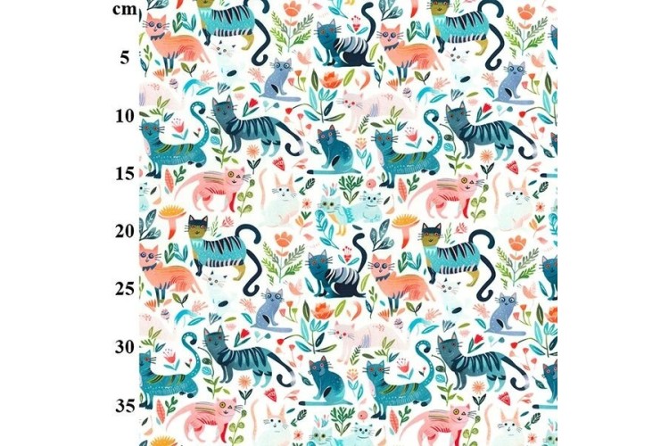 Colourful Cats Cotton Poplin