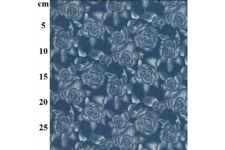 Cotton Denim Rose Print