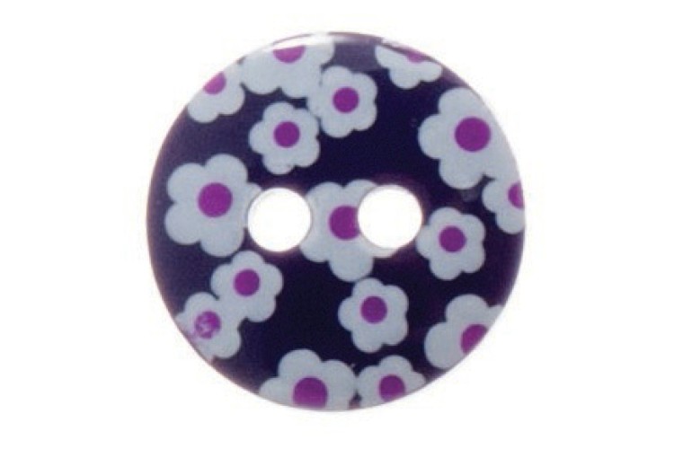 Dark Purple Flower Printed Buttons 12mm G439820\18