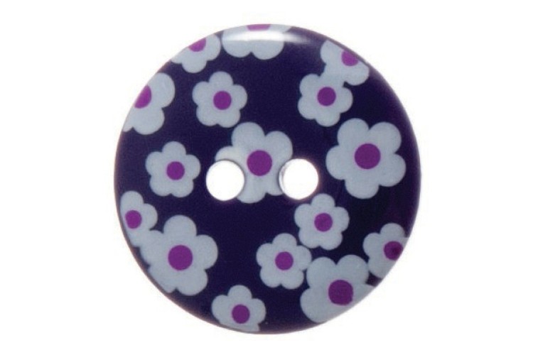 Dark Purple Flower Printed Buttons 18mm G439828\18