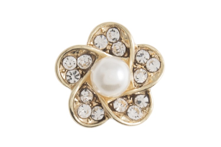 Diamante and Pearl 5 Petal Flower Shank 12mm Gold G453912\60