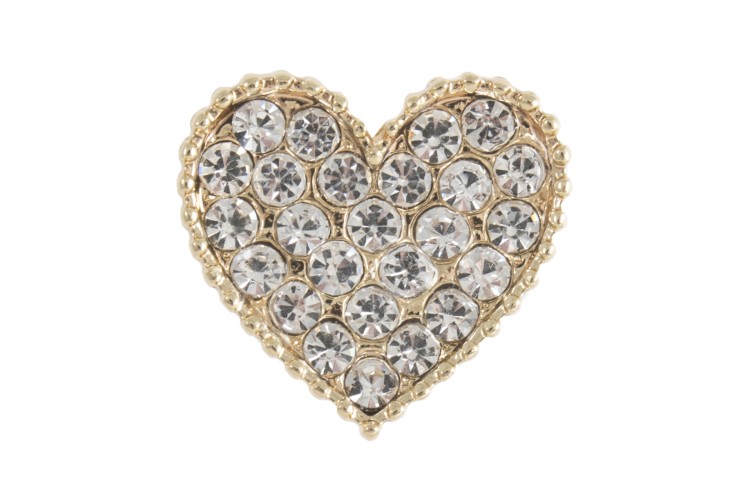 Diamante Heart Button 21mm Gold