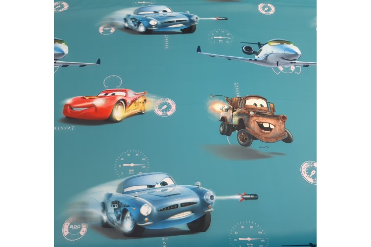 Disney Pixar Cars Teal Blackout Curtain Fabric