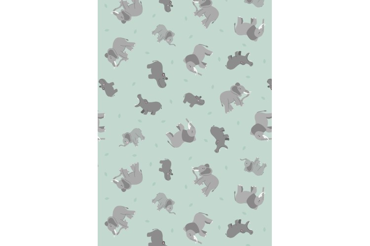 Elephants & Hippos on Blue