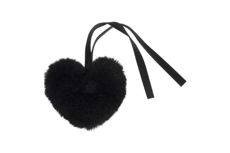 Faux Fur Heart Pom Pom Black 9cm