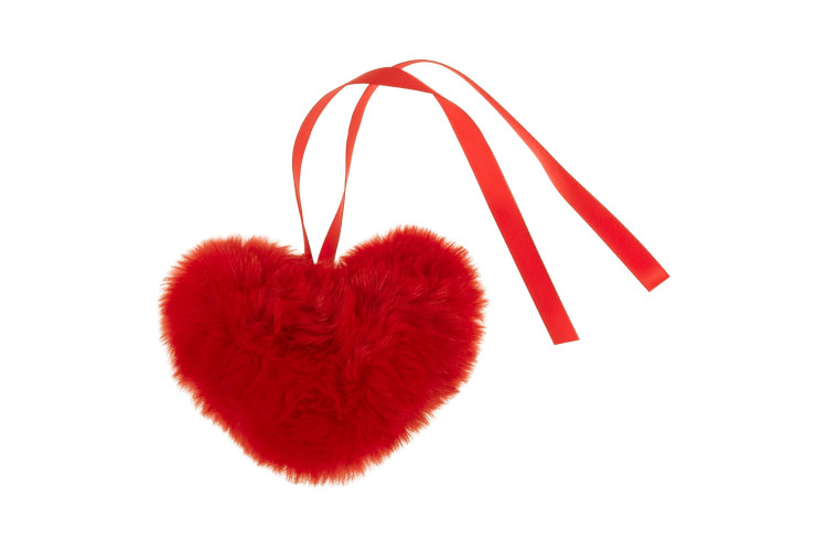 Faux Fur Heart Pom Pom Red 9cm