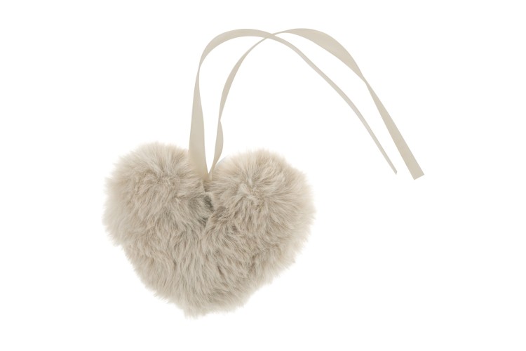 Faux Fur Heart Pom Pom Taupe 9cm