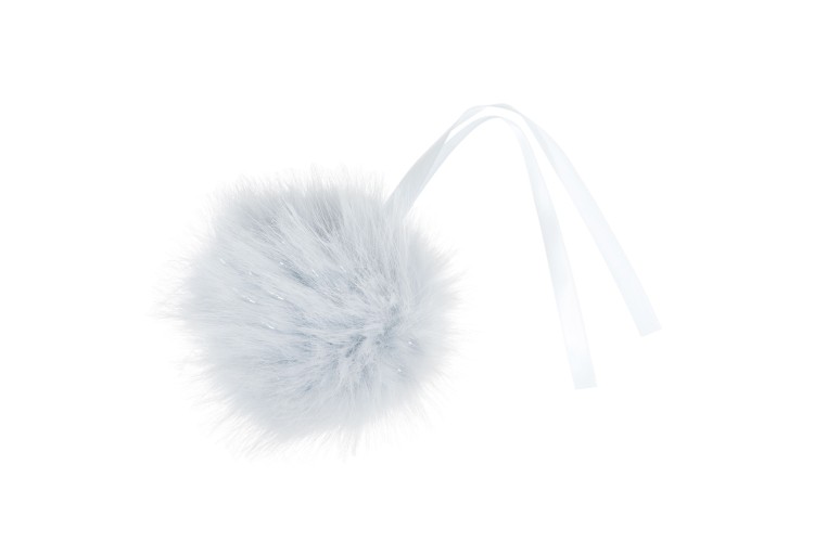 Faux Fur Pom Pom Bright Blue Glitter 11cm
