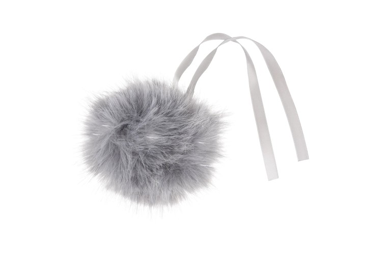 Faux Fur Pom Pom Grey Glitter 11cm