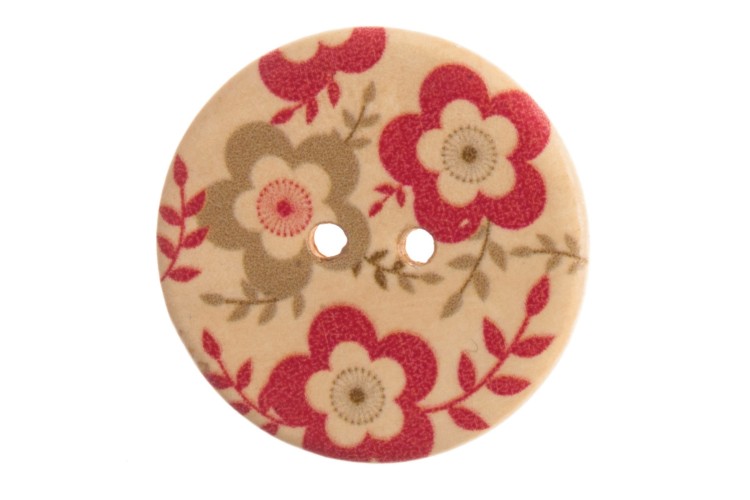 Floral Button 25mm Wooden