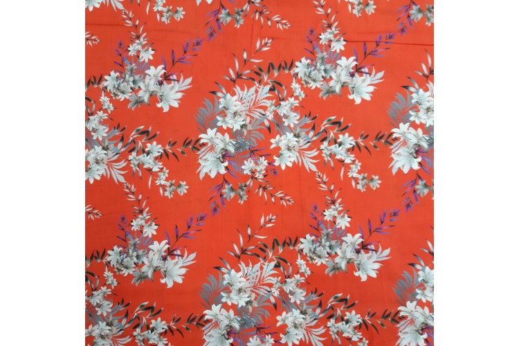 Floral Red Cotton Lawn