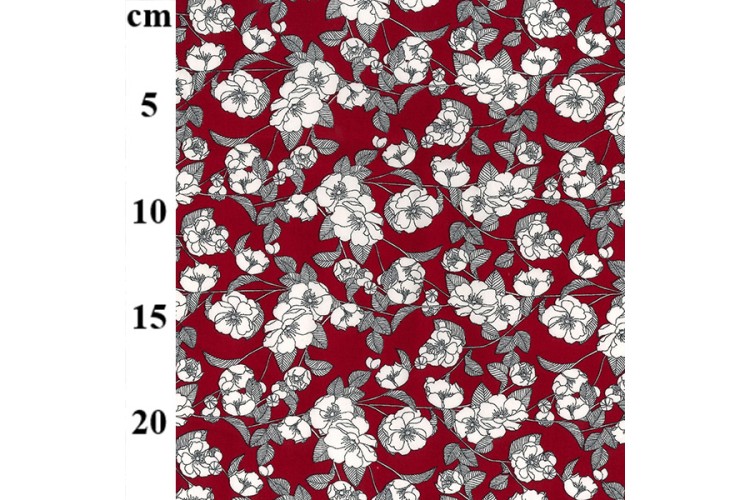 Floral Sketch Burgundy Cotton Poplin