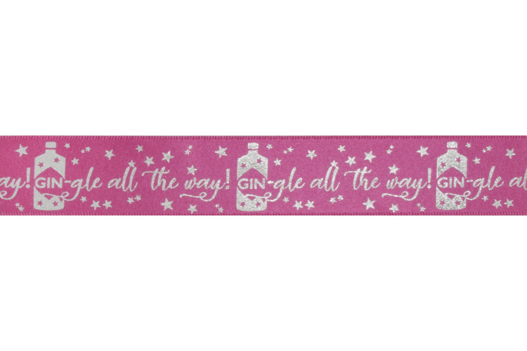 GIN-gle All The Way Silver on Pink Ribbon 25mm