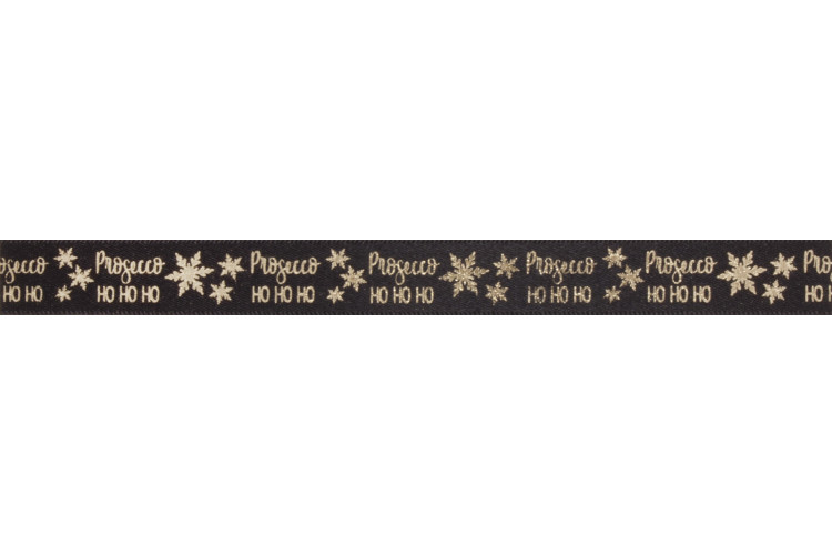 Prosecco Ho Ho Ho Gold on Black Ribbon 15mm
