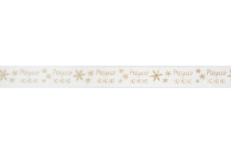 Prosecco Ho Ho Ho Gold on White Ribbon 15mm
