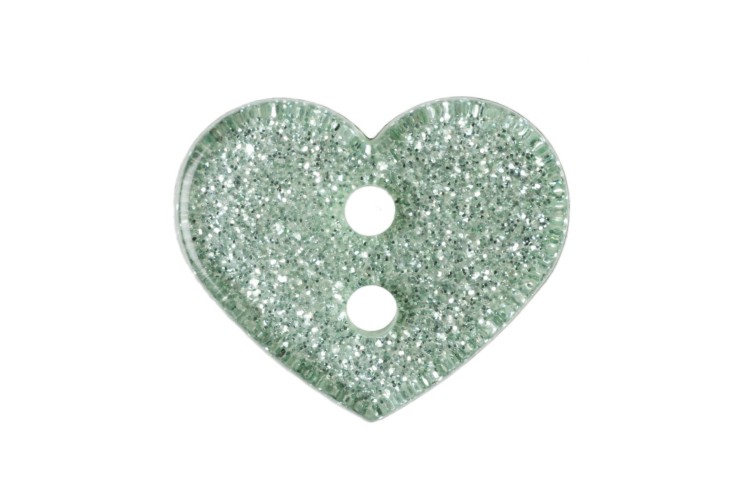 Green Glitter Heart Button 13mm