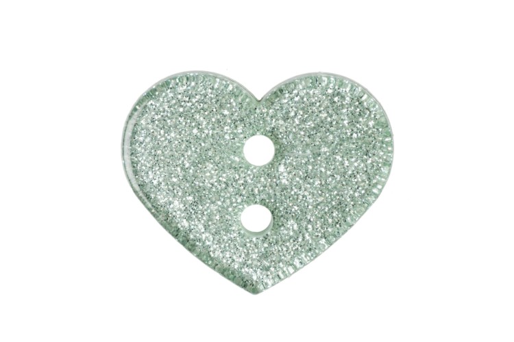 Green Glitter Heart Button 18mm
