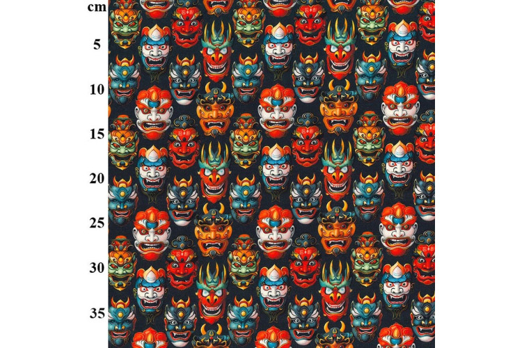Japanese Oni Masks Cotton Poplin