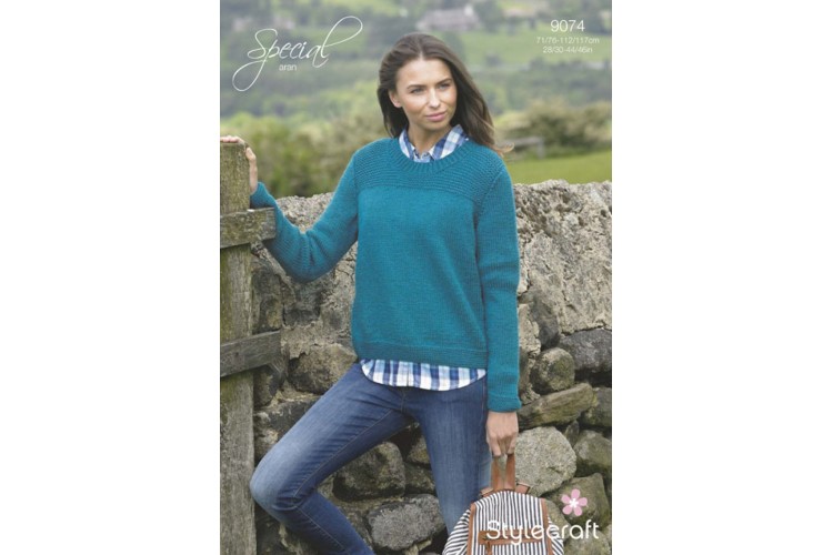 Ladies Sweater Pattern Aran 9074