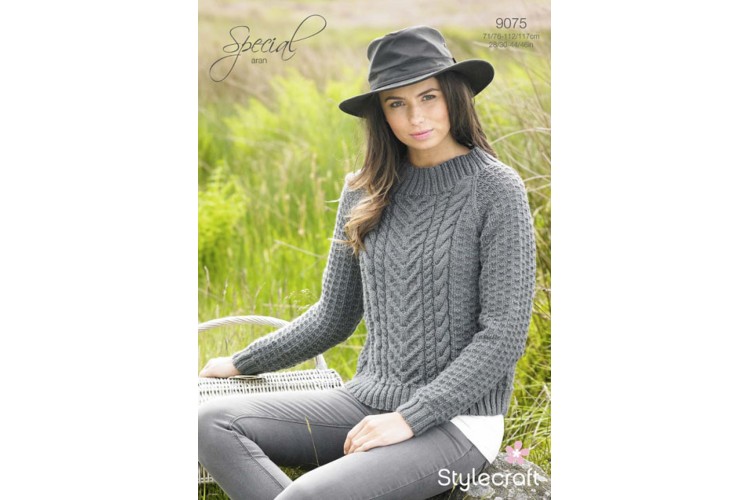 Ladies Sweater Pattern Aran 9075