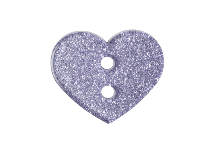 Lilac Glitter Heart Button 18mm