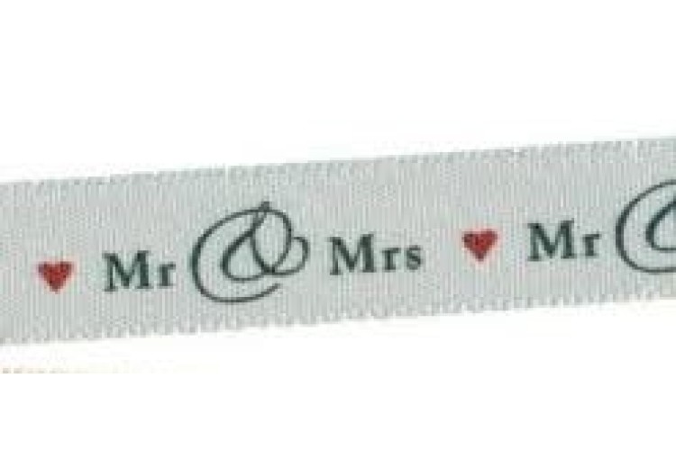 Mr & Mrs Ribbon 15mm Grey