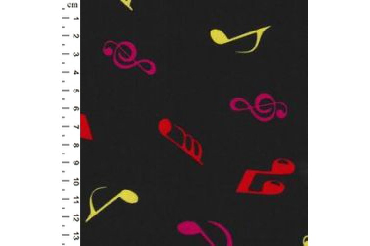 Musical Notes Black/Multi Cotton Poplin