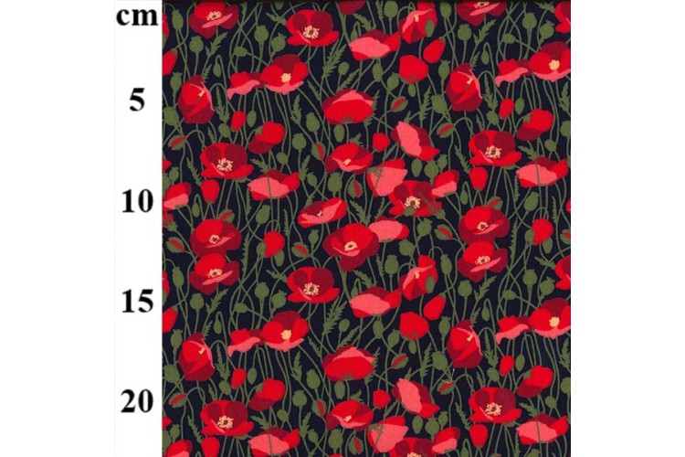 Poppies Navy Cotton Poplin