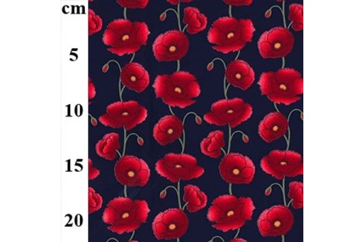Poppies Navy Cotton Poplin
