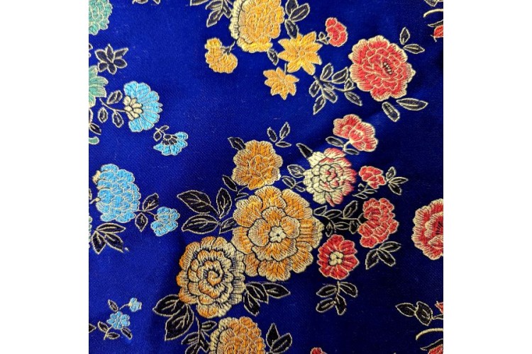 Navy Floral Chinese Brocade