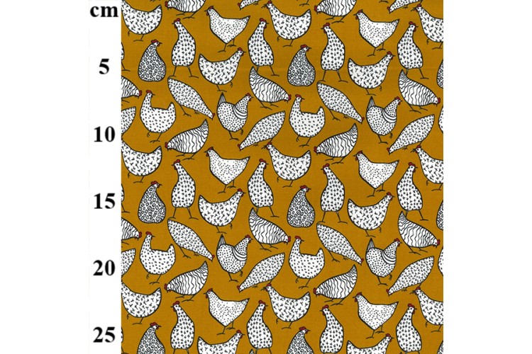 Ochre Chickens Cotton Poplin