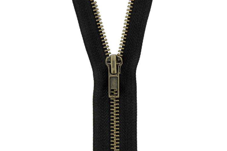 Open Ended Brass Metal Zip Black 33