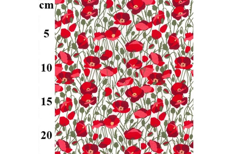 Poppies Ivory & Green Cotton Poplin