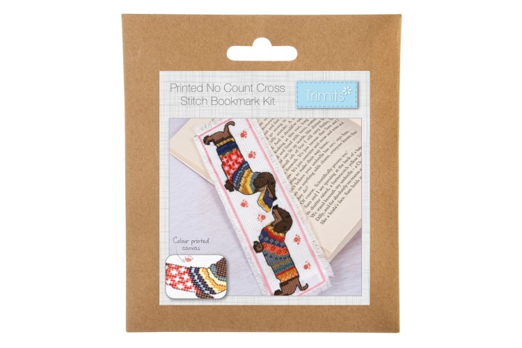 Printed Cross Stitch Kit, Bookmark, Dachshund in Jumper