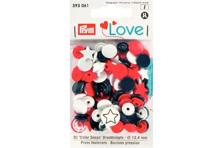 Prym Love Press Fasteners Red, White & Blue (393 061)