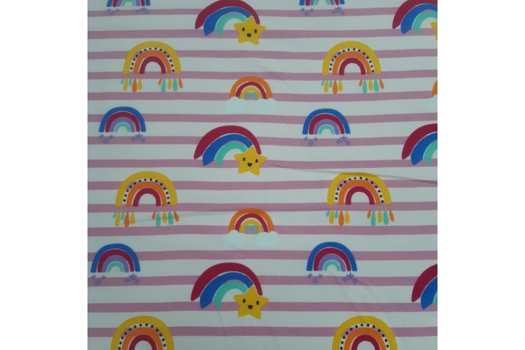 Rainbow Pink Stripe Cotton Jersey