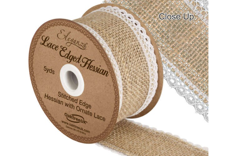 Ribbon, Stitched Edge, Hessian Lace White 36mm (OAK 3)